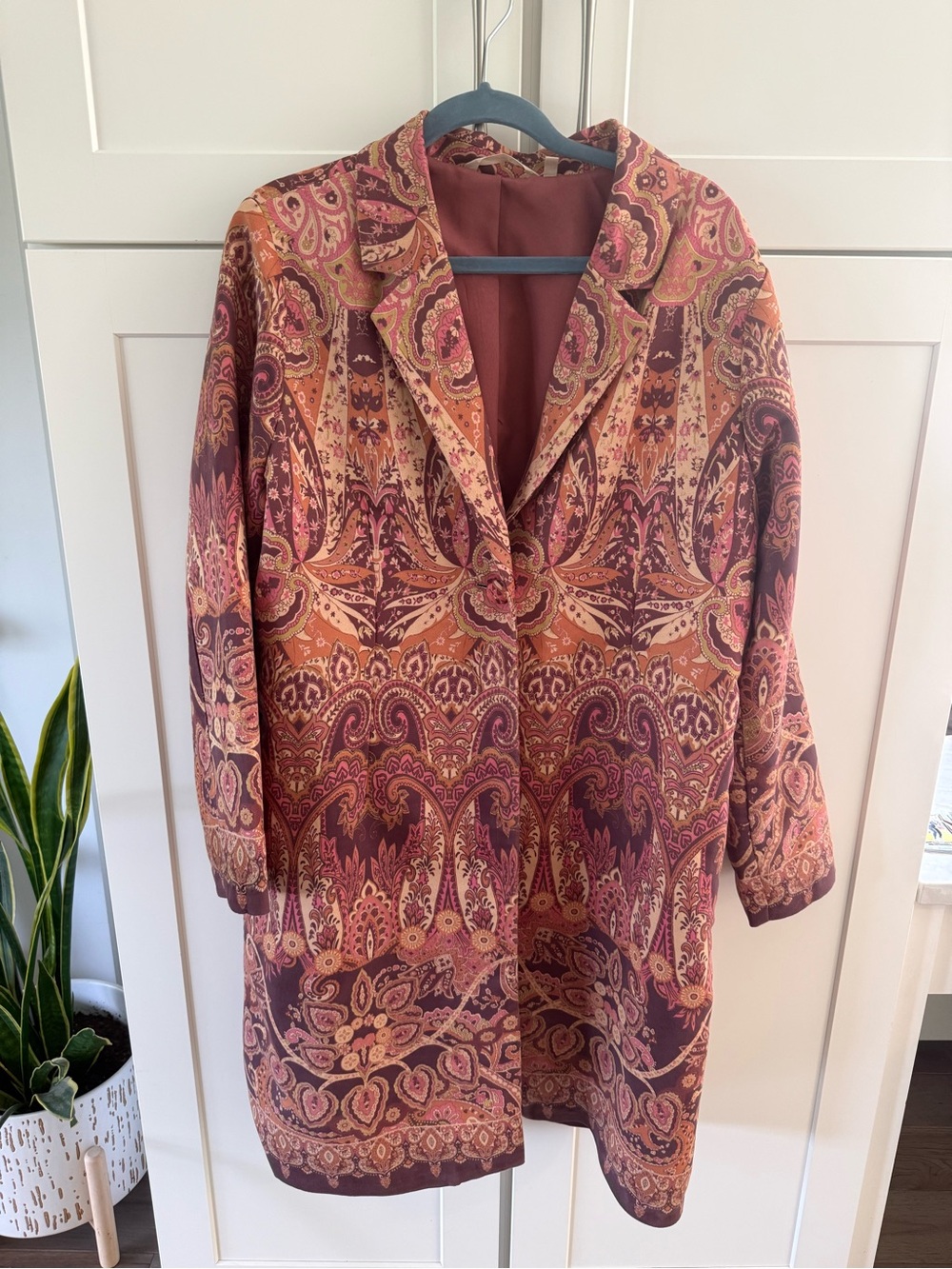 Soft Surroundings Paisley Trench Coat in Burgundy and Rust Tones XL